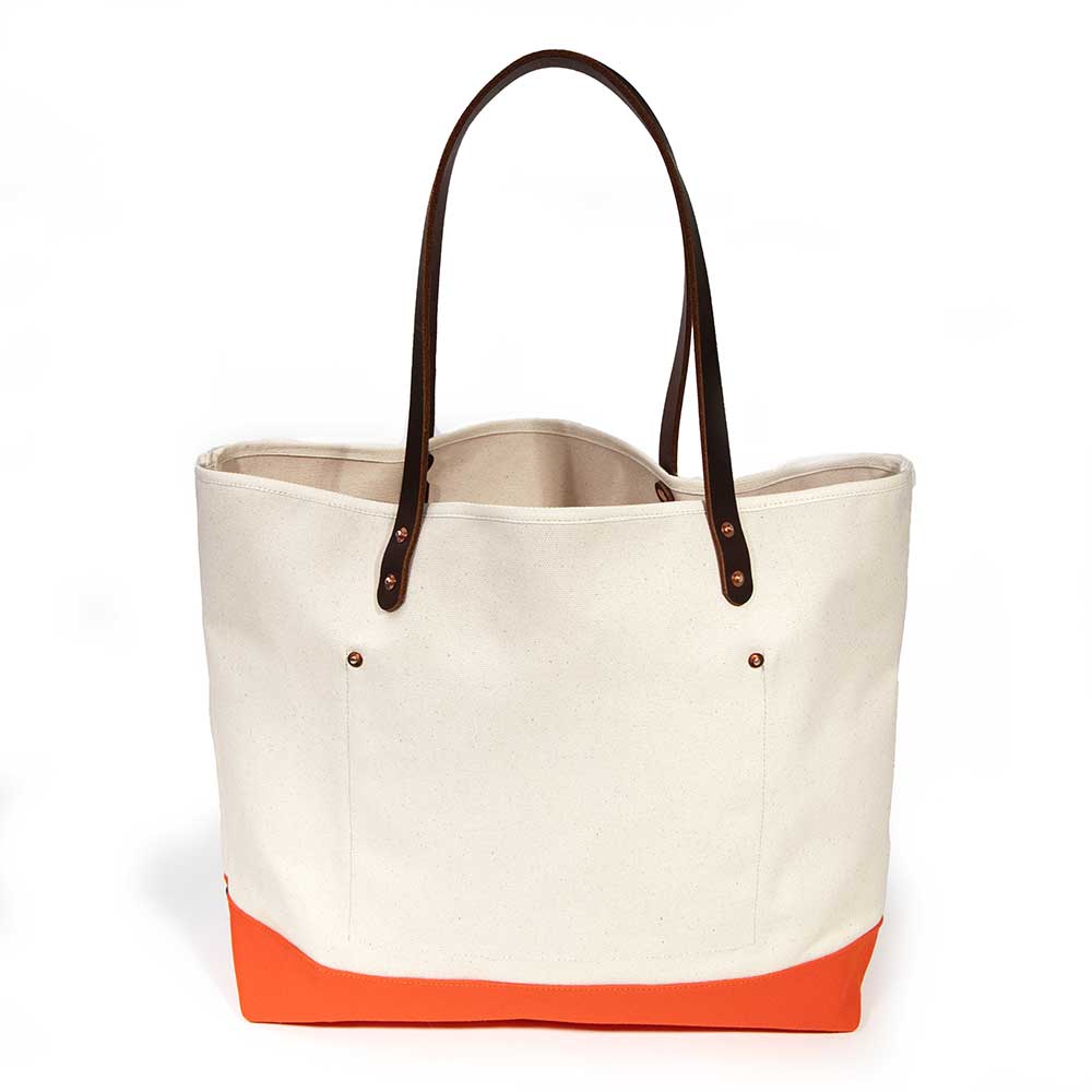 All Day Bucket Tote-Natural/Flame Orange