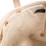 interior blue and white toile mini tote with blonde leather handles