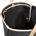 interior gray canvas mini tote with blonde leather handles