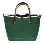 tennis green waxed canvas mini tote with brown leather handles
