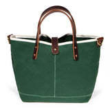 tennis green waxed canvas mini tote with brown leather handles