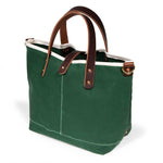 tennis green waxed canvas mini tote with brown leather handles
