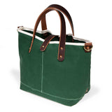 tennis green waxed canvas mini tote with brown leather handles