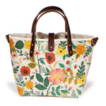 floral print mini tote with brown leather handles