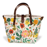 floral print mini tote with brown leather handles