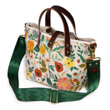 shoulder strap floral print mini tote with brown leather handles