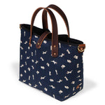 nousagi japanese navy and rabbit print mini tote with brown leather handles