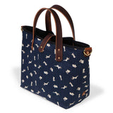 nousagi japanese navy and rabbit print mini tote with brown leather handles
