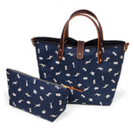Collection nousagi japanese navy and rabbit print mini tote with brown leather handles