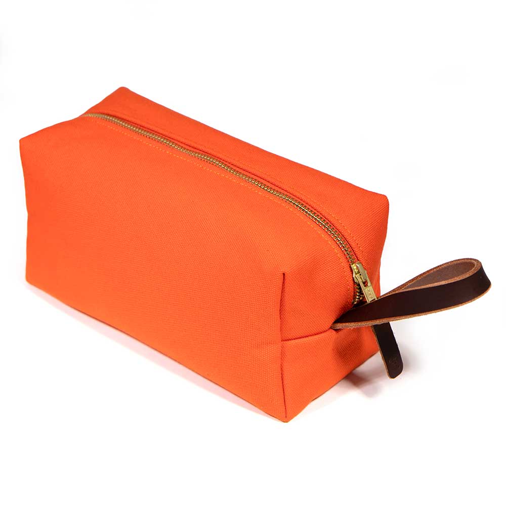 Flame Orange Solid Canvas Travel Toiletry Dopp Kit Bag