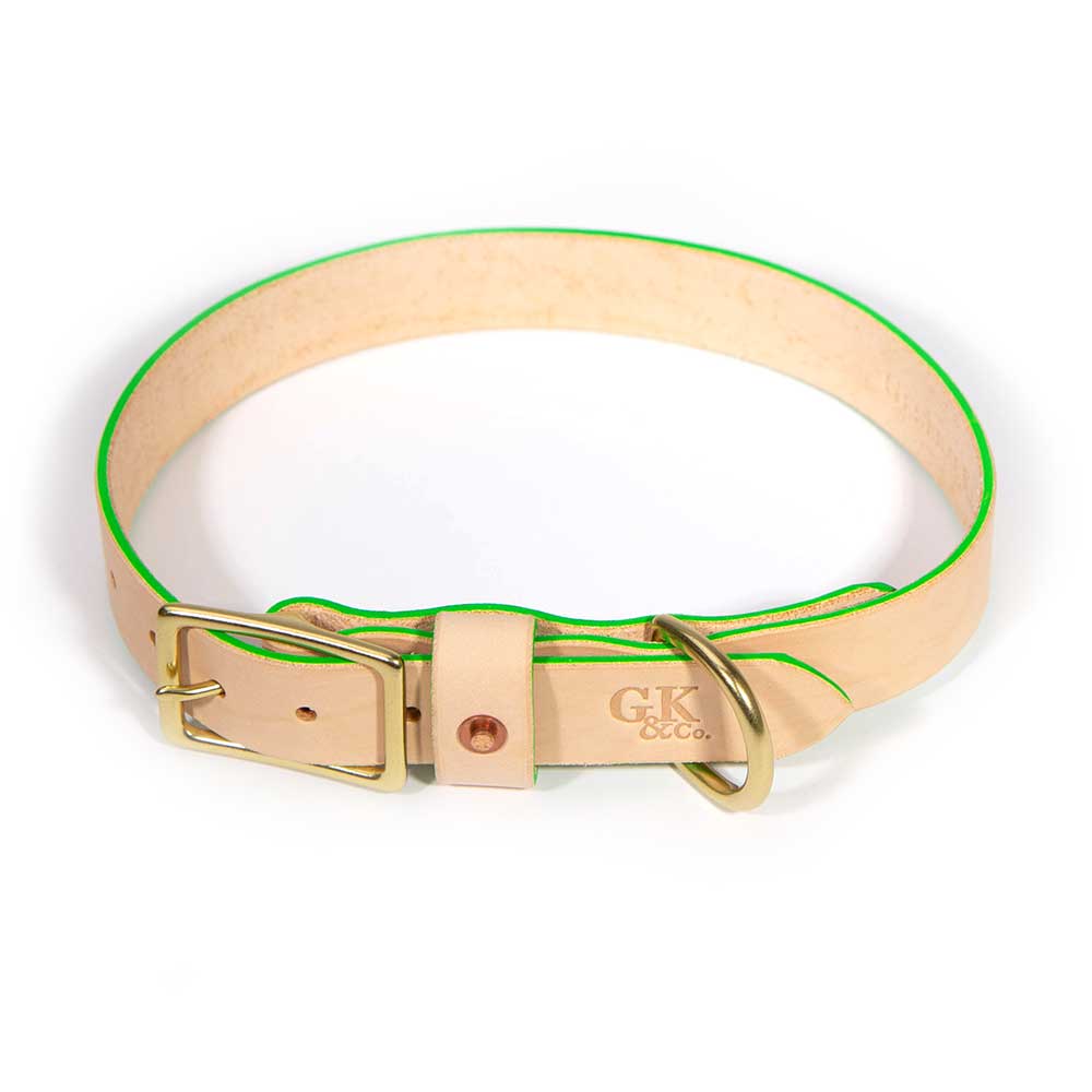 General Knot & Co. Dog Collars Blonde Leather Dog Collar - Neon Green