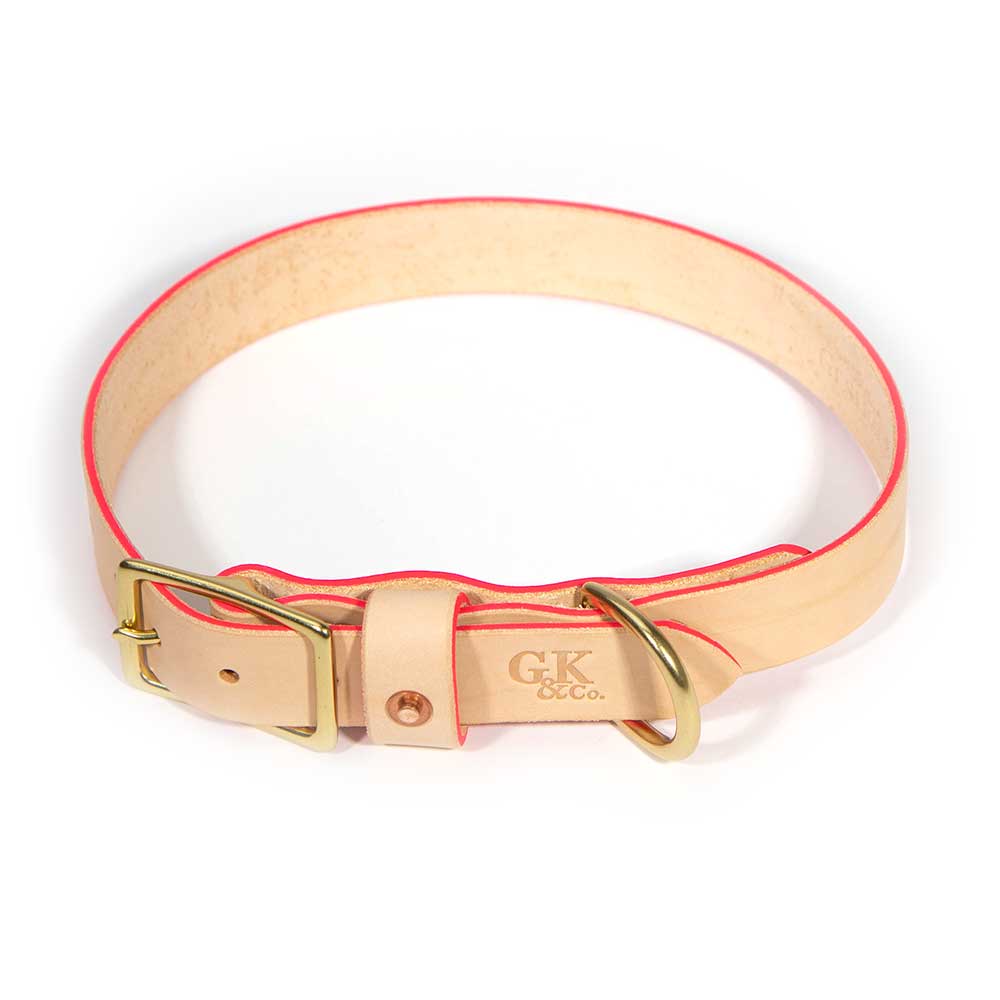 General Knot & Co. Dog Collars Blonde Leather Dog Collar - Neon Pink