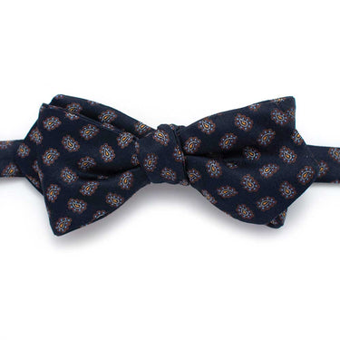 General Knot & Co. Self-Tied Diamond Point Bow 2.5" at widest 2.5" W- adjustable band 13.5" - 18.5" / Navy Navy Silk Paisley Bow