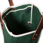 interior tennis green waxed canvas mini tote with brown leather handles