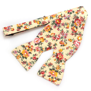 General Knot & Co. Self-Tied Classic Bow Tie 2.5" at Widest 2.5" W-13.5" to 18.5" Adjustable Band / Multi Butter Rose Bow