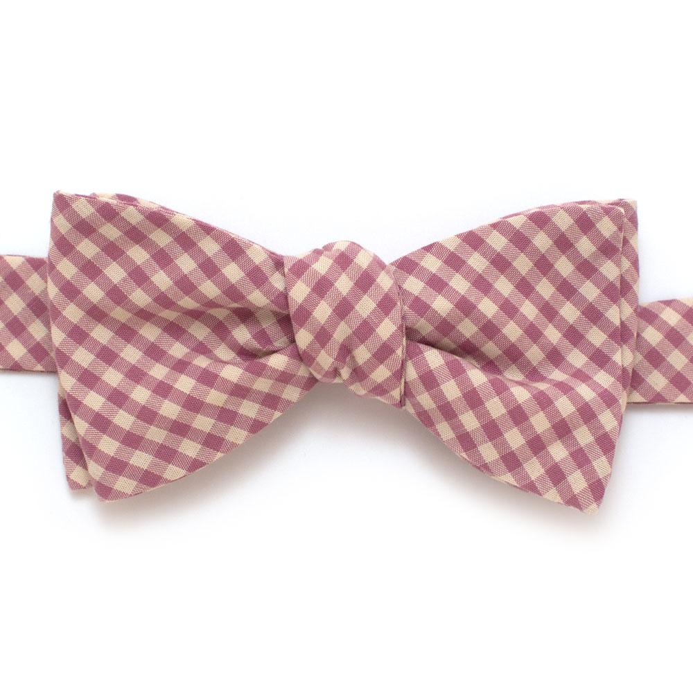 General Knot & Co. Self-Tied Classic Bow Tie 2.5" at Widest 2.5" W-13.5" to 18.5" Adjustable Band / Purple Endicott Gingham Bow- Lilac