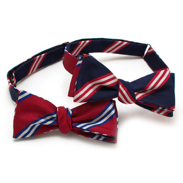 General Knot & Co. Self-Tied Classic Bow Tie 2" at Widest One Size 13.5"-18.5" adjustable / Multi Rowing Stripe Silk Reversible Classic Bow