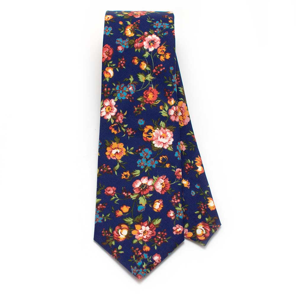 Vintage English Rose Necktie in navy floral