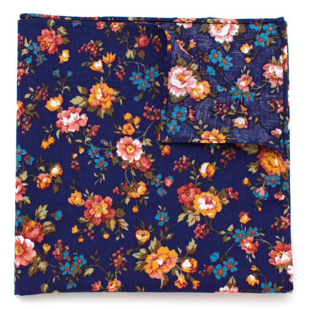 Vintage English Rose Pocket Square in navy floral