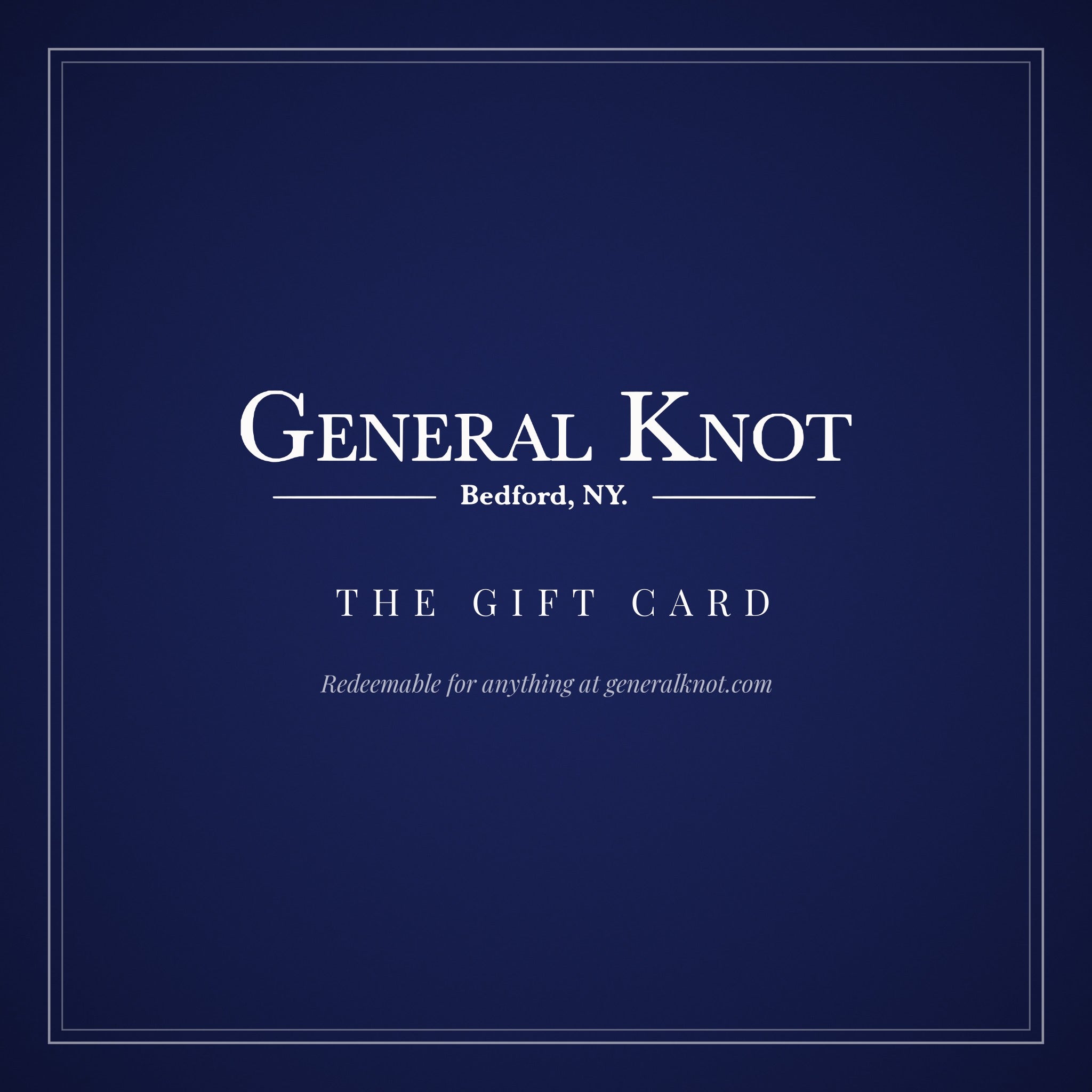 General Knot & Co. eGift card in navy with the General Knot, Bedford, NY wordmark