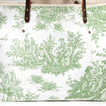 Greenleaf floral toile tote bag with brown leather straps