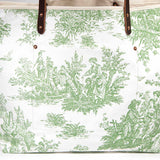 Greenleaf floral toile tote bag with brown leather straps