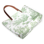 Greenleaf floral toile tote bag with brown leather straps