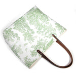 Greenleaf floral toile tote bag with brown leather straps