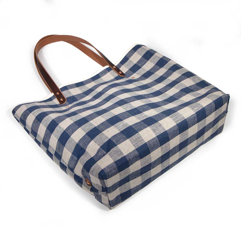 Navy Linen Check All Day Tote