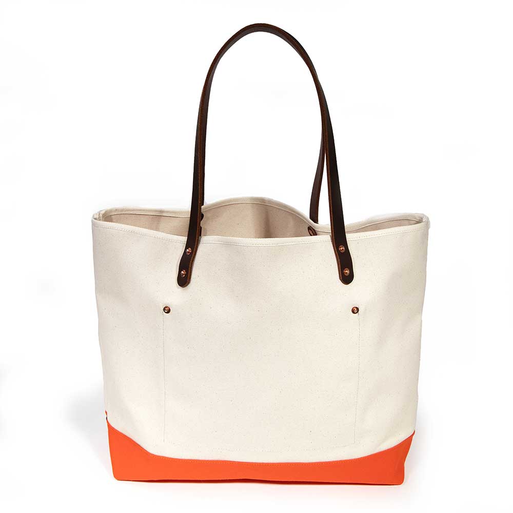 All Day Canvas Bucket Tote-Natural/Flame Orange