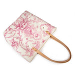 French country rose toile print tote with soft leather handles and water-resistant lining
