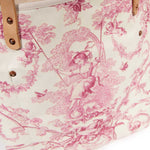 French country rose toile print tote with soft leather handles and water-resistant lining