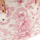 French country rose toile print tote with soft leather handles and water-resistant lining
