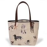 Reverse side of the Dog Park All Day Tote, with a dachshund and terriers in the watercolor print