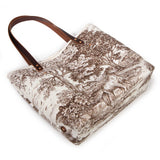 Country Horse All Day Tote on its side — a horse beside a rail fence, with the bound bottom seam visible