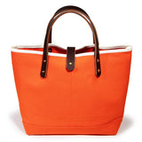 flame orange waxed canvas mini tote with brown leather handles