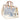 shoulder trap blue and white toile mini tote with blonde leather handles