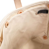 interior blue and white toile mini tote with blonde leather handles