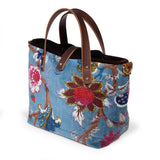 Luxe Velvet Mini Tote - Duck Egg Blue Botanical Print