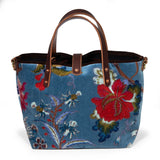 Luxe Velvet Mini Tote - Duck Egg Blue Botanical Print