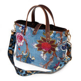 Luxe Velvet Mini Tote - Duck Egg Blue Botanical Print
