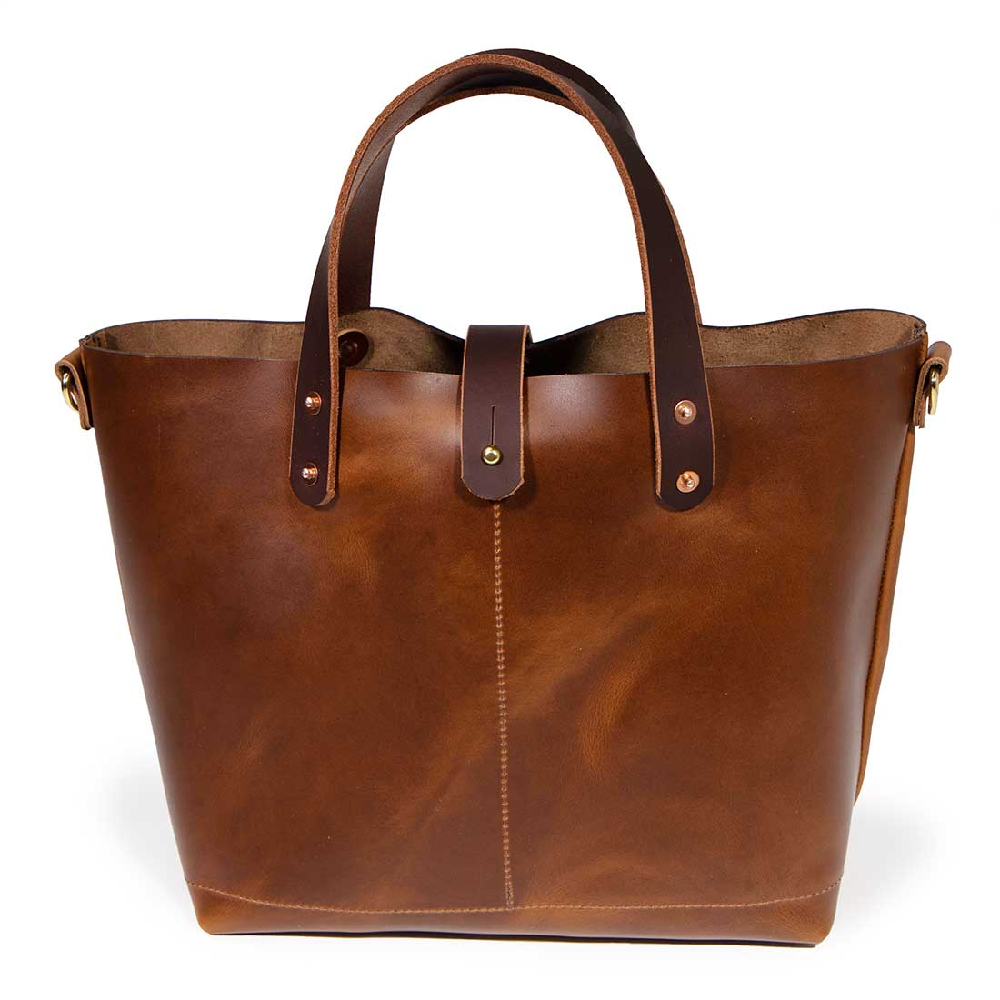 brown leather mini tote with brown leather handles