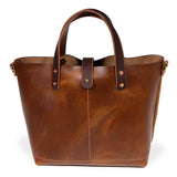 brown leather mini tote with brown leather handles