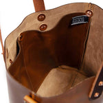 Interior brown leather mini tote with brown leather handles