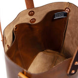 Interior brown leather mini tote with brown leather handles