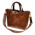 shoulder strap brown leather mini tote with brown leather handles