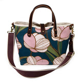 shoulder strap floral print mini tote with brown leather handles