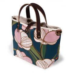 floral print mini tote with brown leather handles