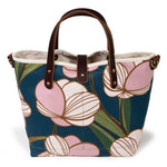 floral print mini tote with brown leather handles