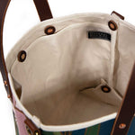interior floral print mini tote with brown leather handles